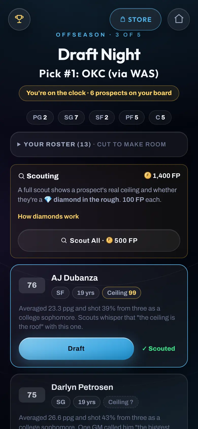 The Draft Night board on a phone