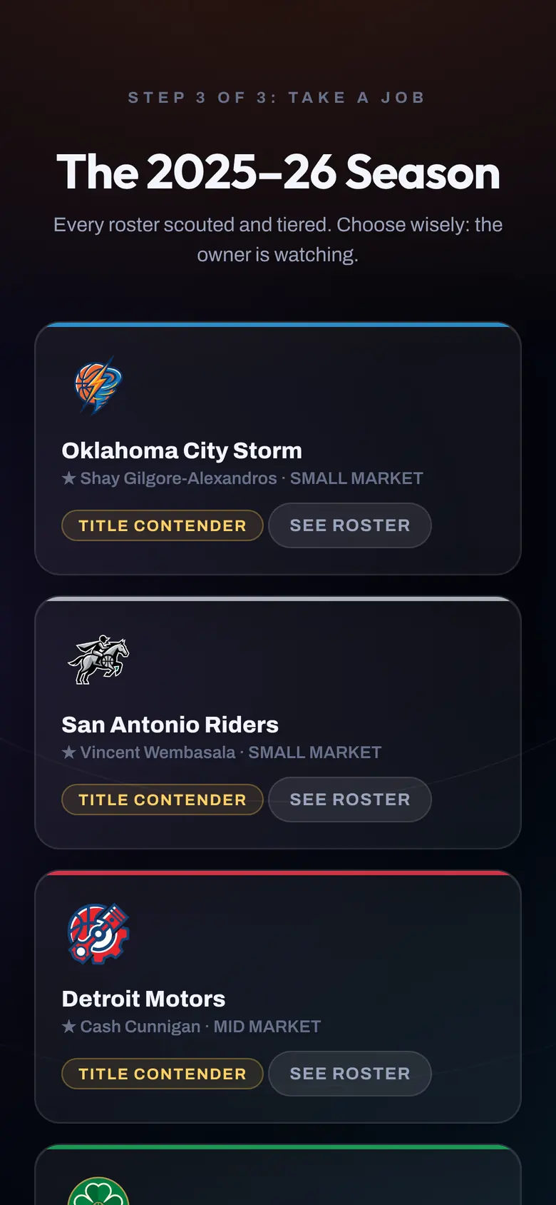 Picking a team to take over, on a phone
